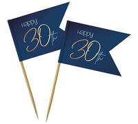 Folat Lot de 36 cocktailprikers Bleu 30 ans