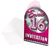 Folat Lot de 8 Cartes d'invitation Girly Sweet Sixteen