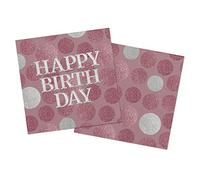 Folat - Serviettes de table Glossy Pink 'Happy Birthday' 33x33cm - 20 pièces