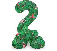 Folat- Zahl 63942 Ballon Aluminium Numéro avec Base Chiffre 2 Jungle Vibe 72 cm-pour Date, Anniversaire, Décoration, Pas Besoin d'hélium, Vert