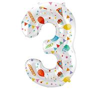 Folat- Zahl 64173 Ballon Aluminium Numéro Chiffre 3 Joyful Party 86 cm-héliumballon pour Date, Anniversaire, Décoration, Multicolore