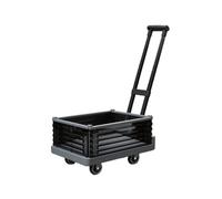 Foldable Plastic Crate Rolling Cart, Telescopic Pull Handle Trolley