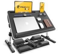 FoldWise Table & Bureau d'Appoint 2-en-1 - Coussins Doux, Hauteur et Angle réglables, Pliable avec Repose-Poignets, Support Tablette, butée Amovible & Surface antidérapante en Cuir pour Ordinateur