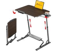 FoldWise Table Pliante pour Ordinateur Portable Bureau Portable en Bois pour Canapé & Table de Lit, Hauteur Réglable, Inclinaison, Pliable à Plat, Repose-Pieds, Porte-Gobelet, Support Tablette & Butée