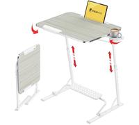 FoldWise Table Pliante pour Ordinateur Portable Bureau Portable en Bois pour Canapé & Table de Lit, Hauteur Réglable, Inclinaison, Pliable à Plat, Repose-Pieds, Porte-Gobelet, Support Tablette & Butée