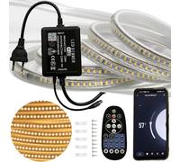FOLGEMIR Ruban à LED 25m Blanc Chaud, Bande de contrôle WIFI/APP, dimmable avec transformateur 220V & télécommande IR, 2835 SMD 144 Leds/m, Minuterie, étanche IP65