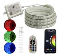 FOLGEMIR Ruban de LED RGB 25m, Bande de contrôle WIFI, dimmable avec transformateur 220V & télécommande IR, 5050 SMD 60 LEDs/m, étanche IP65, compatible avec APP Tuya