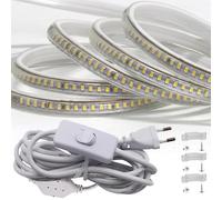 FOLGEMIR Ruban LED 3m avec interrupteur Blanc Froid, 2835 SMD 144 LEDs/m, 220V 230V strip, éclairage très lumineux, IP65 étanche
