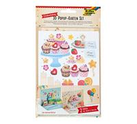 folia 11601 Pop Birthday Craft Set pour 2 Cartes de vœux Comprenant 2 enveloppes perforées et pastilles adhésives 3D