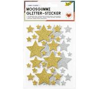 folia 23777 - Mousse autocollante pailletée STARS CLASSIC, 50 pièces en or et argent, autocollants en 4 tailles pour décorer et orner