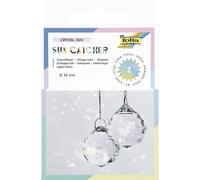 folia 23839 - Sun Catcher Crystal Duo, 2 Attrape-Soleil en Verre avec 8 m de Fil métallique doré, Cristaux Ø 3 cm à Suspendre, Transparent/Gold