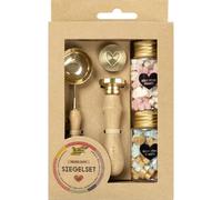 folia 31029 - Set de cire à cacheter PASTEL LOVE, set de bricolage de 132 pièces comprenant 108 perles à cacheter en 4 couleurs, 1 manche de tampon en bois, 2 têtes de tampon et une cuillère à fondre