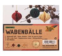 folia 49221 - Boules en nid d'abeille Christmas, Set de 3 pendentifs de Noël, diamètre env. 8 cm, décoration de Noël Pliable pour l'intérieur, Cream, Red & Green with Glitter