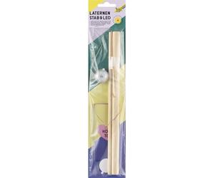 folia 988 - Bâton de lanterne avec lumière LED, bâton en bois d'env. 58 cm de long avec lumière, résistant à l'eau, y compris étrier en fil de fer pour lanterne, 2 piles et un pad adhésif