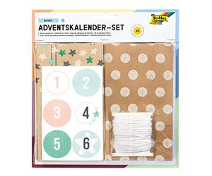 Folia Nature 9396 Calendrier de l'Avent avec 24 Sacs en Papier Alimentaire 10 x 17,5 x 5,5 cm Cordon de 7 m et Autocollants numérotés