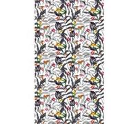 Foliage, rideau imprimé feuilles noir et blanc et fleurs colorées 140x245 cm, 1 part Multicolore G