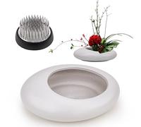 Folmywy Ikebana Kit de Vase Japonais en céramique avec Grenouille de 4 cm en Forme de Galet Blanc en Forme de Galet pour Arrangement Floral, décoration pour Mariage, Art et décoration d'intérieur