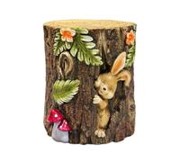 Folpus Banc de Siège Extérieur Tabouret Tronc Chaise Tabouret Cylindrique Pouf Arbre Matière Oxyde de Magnésium Surface Imitation Bois Détails Floraux en, Dessin Animé, Lapin