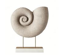 Folpus Coquillage Décoratif Ornement Conque Sculpture Coquille Figurine en Résine sur Socle Blanc avec Montants Dorés Style Épuré et Texture Spiralée Adaptée