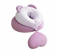 Folpus Coussin de Cou Enfant Oreiller de Repos Coussin de Coussin de Bureau Corps Rembourré Section Supérieure Rayée Oreilles Décoratives Entretien Facile, Violet Clair