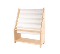 Folpus Étagère à Livres Enfants Bibliothèque Pochettes Tissu Meuble Rangement Bois Massif avec Poches Inclinées et Étagère Ouverte pour Bandes Dessinées et