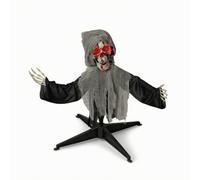 Folpus Figurine Animée d'halloween Squelette Ornement Statue Décor Son et Lumière Visage de Crâne Réaliste Yeux Rouges Tissu en Haillons Support