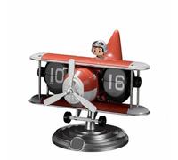 Folpus Horloge de Bureau à Volets Style Avion Pendule de Table Numérique Silencieuse Panneaux à Chiffres Automatiques Corps Métal et PVC Inspiration Vintage, Rouge