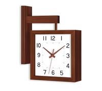 Folpus Horloge Murale Carrée Horloge Double Face Horloge d'angle Horloge en Bois Temps Visible des Deux Faces Mouvement Discret sans Bruit Fixation sur, Noyer, Cadran Blanc Silencieux