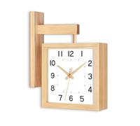 Folpus Horloge Murale Carrée Horloge Double Face Horloge d'angle Horloge en Bois Temps Visible des Deux Faces Mouvement Discret sans Bruit Fixation sur, Bois, Cadran Blanc Silencieux
