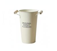 Folpus Mini Conteneur Décoratif Vase Seau Métal Pot Fleurs Jardinière avec Poignées Bois Corps Évasé Matériau Fer Fonction Vase pour Fleurs Fraîches et