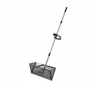Folpus Pelle de Plage en Acier Polyvalente avec Grand Panier Perforé Manche Télescopique Ergonomique pour Moindre Effort Bord Tranchant Dentelé Pratique pour, Acier Carbone Noir