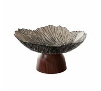 Folpus Plateau Industriel Bol à Fruits sur Pied Rangement Décoration en Matière Plastique PET Aspect Bois Adapté pour Service Table Organisation Entrée Décoration Maison, Noir, Base Ronde