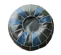 Folpus Pouf en Cuir Pouf en Cuir Fait à La Main Pouf de Luxe Pouf Repose-Pied Pouf Cuir Rembourré, Bleu Rond