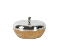 Folpus Récipient de Rangement pour la Maison Bol de Rangement Pot à Bonbons Boîte à Snacks Corbeille à Table en Bois et Acier Inoxydable avec Bouton Central, 16×16×17cm