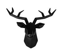 Folpus Sculpture de Tête de Cerf En Résine 3D, Statue D'animal, Figurines Murales Suspendues, Statuette Décorative En Bois de Collection pour La Maison, noir