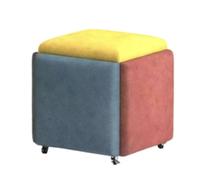 Folpus Siège Pliable Tabouret Cube Coussiné Pouf Rangement avec Châssis Métal et roulettes Discrètes Housse Textile Patchwork Douce Adapté au Salon Chambre Bureau