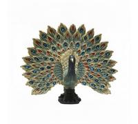 Folpus Statuette Paon Décorative Sculpture Figurine Ornement Résine Queue Déployée et Reliefs Ornementaux Allure Classique Adaptée au Salon Entrée Étagère Vitrine Table, Bleu