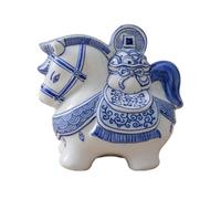 Folpus Tirelire Cheval Céramique Boîte à Monnaie Coffret Épargne Objet Décoratif Aspect Porcelaine Bleue et Blanche Lignes Fines Supérieure Taille Compacte
