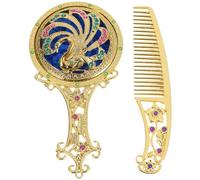 FOMIYES 1 Ensemble De Peignes Miroir Antique Vintage Main Miroir Maquillage Portable Shabby Chic Pour Femmes Et Filles Doré