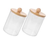 FOMIYES 2 pièces Boîte Rangement Coton Transparent Conteneurs Petit Format avec Couvercle Bouchon Distributeur Tiges Pratique pour Salle de Bain Organiseur Compact