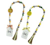 FOMIYES 2 Pièces Guirlande de Perles en Bois avec Pompons et Corde en Chanvre, Décoration Chic et Simple pour Restaurant ou Bar, Style Élégant avec Perles et Glands Naturels