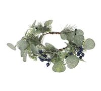FOMIYES Couronne Rustique D'anneaux de Bougies en Plastique avec Eucalyptus Artificiel, Réalisme Élevé, Utilisation Toute L'année pour Décoration de Table et Maison