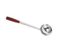 FOMIYES Cuillère à Wok Cuillère à Soupe en Acier Inoxydable et Bois, Argenté, Manche Long, Confortable, Robuste, Protège des Brûlures, Cuisine et Table