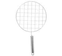 FOMIYES Grille de Barbecue Ronde en Acier Inoxydable Poignée, Grillage | Maille Épaissie, Usage Double pour Viande et Poisson, Barbecues, Pique-niques, Finition Argenté