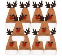 FOMIYES Lot de 10 Housses à Couverts en Tissu Forme Chapeau de Noël Renne Marron 14x6 Cm, Accessoires de Fête pour Décoration de Bouteilles de Vin, Paquet à Couverts Festifs pour Dîner