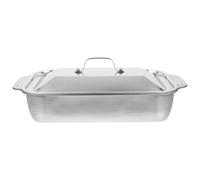FOMIYES Plat de Cuisson Inox Rectangulaire Profond avec Couvercle Bac à Rôtir Léger Multifonction pour Poisson et Grill Plateau de Service et Stockage Polyvalent Usage Domestique
