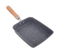 FOMIYES Poêle à Œufs Rectangulaire Antiadhésive Bleu en Acier Inoxydable | Surface Martelée Effet Pierre, Poignée Bois Confortable, pour Crêpes et Omelettes, la Cuisine Compacte