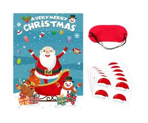 FOMIYES Poster Père Noël Jeu de Fête pour Garçon et Filles, Rouge | Papier Couché et Tissu, Stickers Inclus, Masque Oculaire, Éléments de Noël pour Animations D’anniversaire