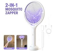 FOMYHEARD Lampe anti-moustiques électrique 4 en 1 : raquette tue-insectes pliable et télescopique (3000 V) rechargeable avec piège à lumière UV, batterie 1800 mAh, recharge USB-C, pour usage intérieur