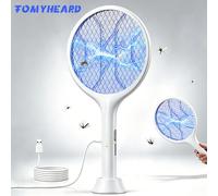 FOMYHEARO Tapette à Moustiques Électrique Bug Zapper Racket Tueur de Mouches Rechargeable 3850V Tueur de Moustiques Portatif sans Fil avec Support de Base Chargement USB Batterie 1800mAh pour la noir